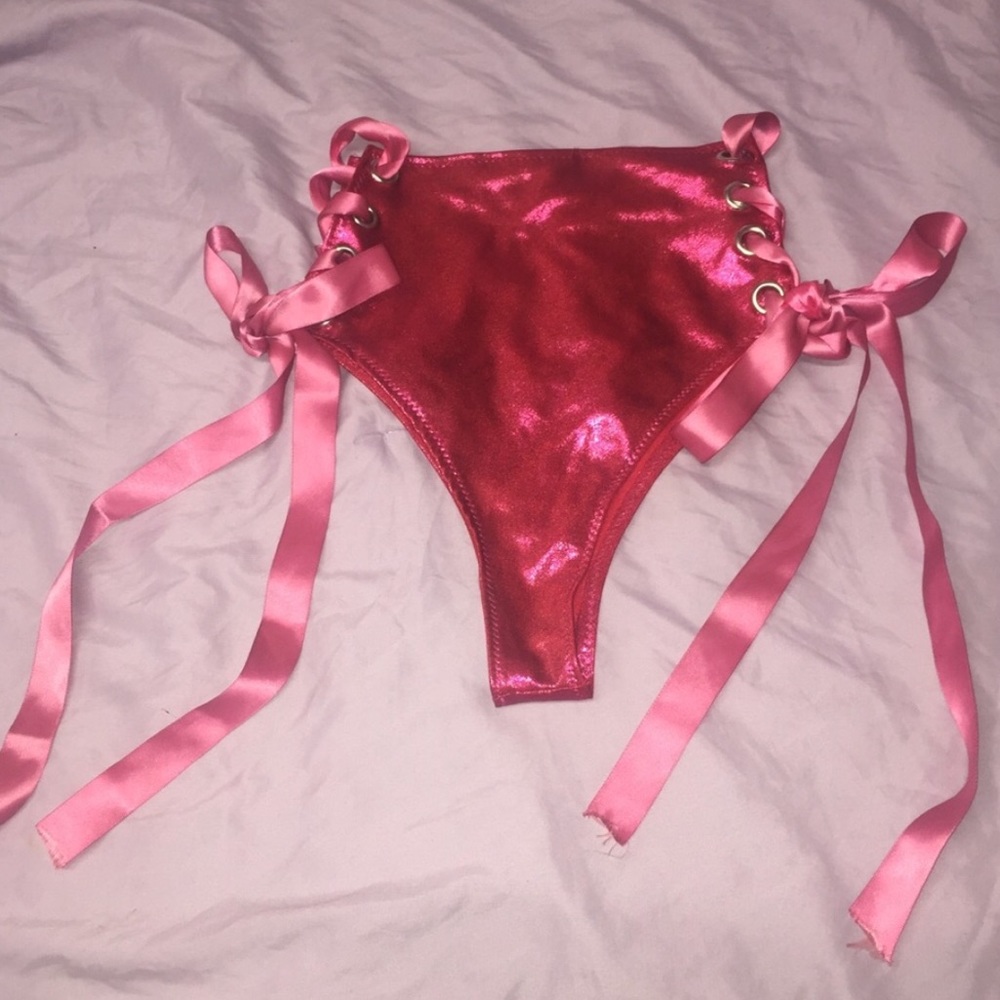 Pink Lace Up Holographic Rave Bottoms